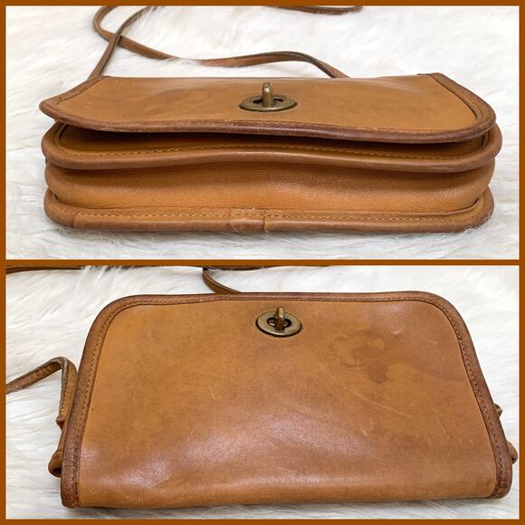 COACH Small USA Vintage Honey Brown Leather Turnlock XBody DINKY BAG #9375 - Picture 13 of 16